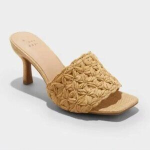 A New Day Women's Ayla Woven Raffia Slide Heels Size 7 Square Toe 3 inch Heel